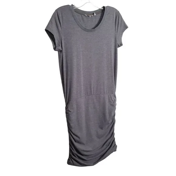 Athleta Size S Dress T-shirt Side Ruched Jersey Knit Athleisure Heathered Gray - Picture 1 of 12